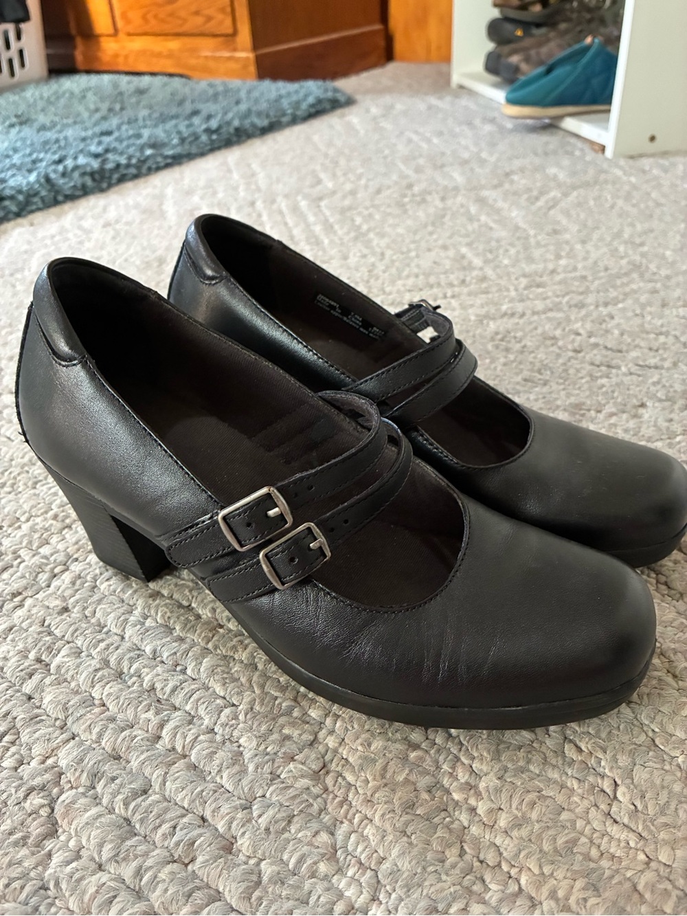 Clarks Black Double-Buckle Mary Jane Heels